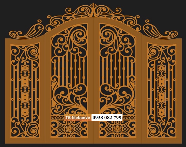 Bản vẽ thiết kế cửa cổng sắt 4 cánh cnc đẹp