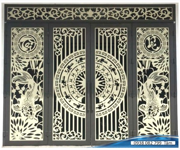 Cửa cổng cá chép sắt cnc 4 cánh đẹp